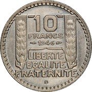 France 10 Francs Marianne 1946 B (sl) KM# 908.2 10 FRANCS 1947 LIBERTE EGALITE FRATERNITE B coin reverse France 10 Francs Marianne 1946 B (sl) KM# 908.2 10 FRANCS 1947 LIBERTE EGALITE FRATERNITE B coin reverse