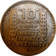 France 10 Francs Marianne 1948 B KM# 909.2 10 FRANCS 1947 LIBERTE EGALITE FRATERNITE B coin reverse France 10 Francs Marianne 1948 B KM# 909.2 10 FRANCS 1947 LIBERTE EGALITE FRATERNITE B coin reverse