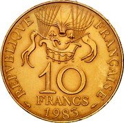 France 10 Francs 200th Anniversary of the Montgolfier Balloon 1983 KM# 952 RÉPVBLIQVE FRANÇAISE 10 FRANCS 1983 coin obverse France 10 Francs 200th Anniversary of the Montgolfier Balloon 1983 KM# 952 RÉPVBLIQVE FRANÇAISE 10 FRANCS 1983 coin obverse