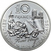 France 10 Francs Victor Hugo 1985 Proof KM# 956b 10 FRANCS VICTOR HUGO RÉPUBLIQUE 1985 FRANÇAISE coin obverse France 10 Francs Victor Hugo 1985 Proof KM# 956b 10 FRANCS VICTOR HUGO RÉPUBLIQUE 1985 FRANÇAISE coin obverse