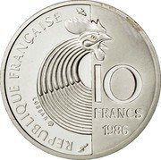 France 10 Francs Robert Schuman 1986 KM# 958a RÉPUBLIQUE FRANÇAISE 10 FRANCS 1986 LOBBAN coin obverse France 10 Francs Robert Schuman 1986 KM# 958a RÉPUBLIQUE FRANÇAISE 10 FRANCS 1986 LOBBAN coin obverse