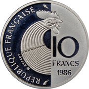 France 10 Francs Robert Schuman 1986 Proof KM# 958b RÉPUBLIQUE FRANÇAISE 10 FRANCS 1986 coin obverse France 10 Francs Robert Schuman 1986 Proof KM# 958b RÉPUBLIQUE FRANÇAISE 10 FRANCS 1986 coin obverse