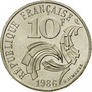 France 10 Francs Jimenez 1986 Recalled and melted, no longer legal tender KM# 959 RÉPUBLIQUE FRANÇAISE 10F 1986 JIMENEZ coin obverse France 10 Francs Jimenez 1986 Recalled and melted, no longer legal tender KM# 959 RÉPUBLIQUE FRANÇAISE 10F 1986 JIMENEZ coin obverse
