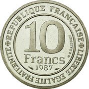 France 10 Francs Capetian 1987 Proof KM# 961a REPUBLIQUE FRANCAISE LIBERTE EGALITE FRATERNITE 10 FRANCS 1987 coin obverse France 10 Francs Capetian 1987 Proof KM# 961a REPUBLIQUE FRANCAISE LIBERTE EGALITE FRATERNITE 10 FRANCS 1987 coin obverse