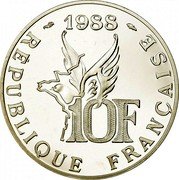 France 10 Francs 100th Anniversary of Birth of Roland Garros 1988 KM# 965a 1988 10F RÉPUBLIQUE FRANÇAISE coin obverse France 10 Francs 100th Anniversary of Birth of Roland Garros 1988 KM# 965a 1988 10F RÉPUBLIQUE FRANÇAISE coin obverse