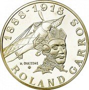 France 10 Francs 100th Anniversary of Birth of Roland Garros 1988 KM# 965a 1888-1918 H. DUETTHE ROLAND GARROS coin reverse France 10 Francs 100th Anniversary of Birth of Roland Garros 1988 KM# 965a 1888-1918 H. DUETTHE ROLAND GARROS coin reverse