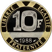 France 10 Francs Spirit of Bastille 1988 Proof KM# 964.1a LIBERTÉ EGALITÉ 10F 1988 FRATERNITÉ coin reverse France 10 Francs Spirit of Bastille 1988 Proof KM# 964.1a LIBERTÉ EGALITÉ 10F 1988 FRATERNITÉ coin reverse