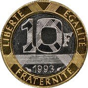 France 10 Francs Genius of the Bastille 1993 KM# 964.2 LIBERTÉ EGALITÉ 10 F 1994 FRATERNITÉ coin reverse France 10 Francs Genius of the Bastille 1993 KM# 964.2 LIBERTÉ EGALITÉ 10 F 1994 FRATERNITÉ coin reverse
