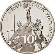 France 10 Francs Rugby World Cup 1999 A Proof KM# 1294 LIBERTÉ ÉGALITÉ FRATERNITÉ 10F coin reverse
