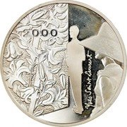 France 10 Francs Yves Saint Laurent 2000 Proof KM# 1235 2000 YVES SAINT LAURENT coin reverse France 10 Francs Yves Saint Laurent 2000 Proof KM# 1235 2000 YVES SAINT LAURENT coin reverse