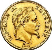 France 100 Francs Napoleon III 1864 A KM# 802.1 NAPOLEON III EMPEREUR BARRE coin obverse France 100 Francs Napoleon III 1864 A KM# 802.1 NAPOLEON III EMPEREUR BARRE coin obverse