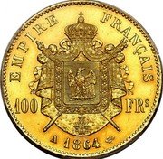 France 100 Francs Napoleon III 1864 A KM# 802.1 EMPIRE FRANCAIS 100 FR S A 1862 coin reverse France 100 Francs Napoleon III 1864 A KM# 802.1 EMPIRE FRANCAIS 100 FR S A 1862 coin reverse