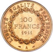France 100 Francs Genius of Liberty 1911 A KM# 858 LIBERTÉ ÉGALITÉ FRATERNITÉ 100 FRANCS 1911 A coin reverse France 100 Francs Genius of Liberty 1911 A KM# 858 LIBERTÉ ÉGALITÉ FRATERNITÉ 100 FRANCS 1911 A coin reverse