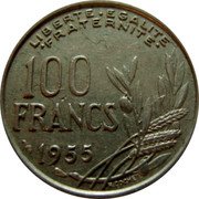 France 100 Francs Liberty and Torch 1955 KM# 919.1 LIBERTE EGALITE FRATERNITE 100 FRANCS 1958 R COCHET coin reverse France 100 Francs Liberty and Torch 1955 KM# 919.1 LIBERTE EGALITE FRATERNITE 100 FRANCS 1958 R COCHET coin reverse