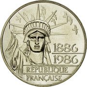 France 100 Francs Statue of Liberty 1986 KM# 960 1886 1986 RÉPUBLIQUE FRANÇAISE coin obverse