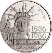 France 100 Francs Statue of Liberty 1986 Proof KM# 960d 1886 1986 RÉPUBLIQUE FRANÇAISE coin obverse