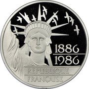 France 100 Francs Statue of Liberty 1986 Proof KM# 960c 1886-1986 REPUBLIQUE FRANCAISE coin obverse