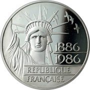France 100 Francs Statue of Liberty 1986 Proof KM# 960a 1886 1986 RÉPUBLIQUE FRANÇAISE coin obverse