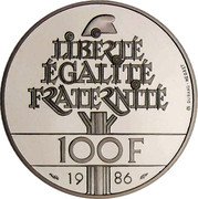 France 100 Francs Statue of Liberty 1986 Proof KM# 960d LIBERTÉ ÉGALITÉ FRATERNITÉ 100F 19 86 coin reverse
