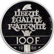 France 100 Francs Statue of Liberty 1986 Proof KM# 960c LIBERTE-EGALITE-FRATERNITE 100 FRANCS 1986 coin reverse