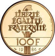 France 100 Francs Statue of Liberty 1986 Proof KM# 960b LIBERTÉ ÉGALITÉ FRATERNITÉ 100F 19 86 DURAND-MEGRET coin reverse France 100 Francs Statue of Liberty 1986 Proof KM# 960b LIBERTÉ ÉGALITÉ FRATERNITÉ 100F 19 86 DURAND-MEGRET coin reverse