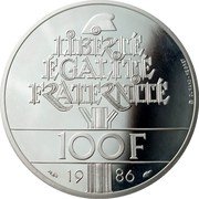 France 100 Francs Statue of Liberty 1986 Proof KM# 960a LIBERTÉ ÉGALITÉ FRATERNITÉ 100 F 19 86 DURAND-MEGRET coin reverse