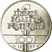 France 100 Francs La Fayette 1987 KM# 962 LIBERTÉ ÉGALITÉ FRATERNITÉ 100F 19 87 DURAND-MEGRET coin reverse France 100 Francs La Fayette 1987 KM# 962 LIBERTÉ ÉGALITÉ FRATERNITÉ 100F 19 87 DURAND-MEGRET coin reverse