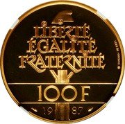 France 100 Francs La Fayette 1987 KM# 962b LIBERTÉ ÉGALITÉ FRATERNITÉ 100 F 19 87 coin reverse France 100 Francs La Fayette 1987 KM# 962b LIBERTÉ ÉGALITÉ FRATERNITÉ 100 F 19 87 coin reverse