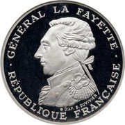 France 100 Francs La Fayette 1987 Proof KM# 962d GÉNÉRAL LA FAYETTE RÉPUBLIQUE FRANÇAISE coin obverse France 100 Francs La Fayette 1987 Proof KM# 962d GÉNÉRAL LA FAYETTE RÉPUBLIQUE FRANÇAISE coin obverse