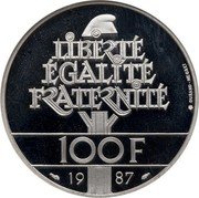 France 100 Francs La Fayette 1987 Proof KM# 962d LIBERTÉ ÉGALITÉ FRATERNITÉ 100 F 19 87 coin reverse France 100 Francs La Fayette 1987 Proof KM# 962d LIBERTÉ ÉGALITÉ FRATERNITÉ 100 F 19 87 coin reverse