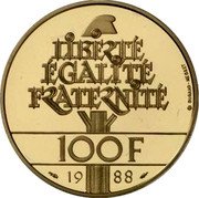 France 100 Francs Fraternity 1988 KM# 966b LIBERTÉ ÉGALITÉ FRATERNITÉ 100 F 1988 DURAND-MEGRET coin reverse France 100 Francs Fraternity 1988 KM# 966b LIBERTÉ ÉGALITÉ FRATERNITÉ 100 F 1988 DURAND-MEGRET coin reverse