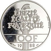 France 100 Francs Fraternity Palladium 1988 Proof KM# 966d LIBERTÉ ÉGALITÉ FRATERNITÉ 100F 19 88 coin reverse France 100 Francs Fraternity Palladium 1988 Proof KM# 966d LIBERTÉ ÉGALITÉ FRATERNITÉ 100F 19 88 coin reverse