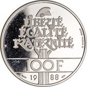 France 100 Francs Fraternity 1988 Proof KM# 966c LIBERTÉ ÉGALITÉ FRATERNITÉ 100 F 1988 DURAND-MEGRET coin reverse France 100 Francs Fraternity 1988 Proof KM# 966c LIBERTÉ ÉGALITÉ FRATERNITÉ 100 F 1988 DURAND-MEGRET coin reverse