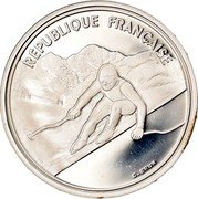 France 100 Francs Alpine Skiing 1989 Proof KM# 971 REPUBLIQUE FRANÇAISE G BRUN coin obverse France 100 Francs Alpine Skiing 1989 Proof KM# 971 REPUBLIQUE FRANÇAISE G BRUN coin obverse