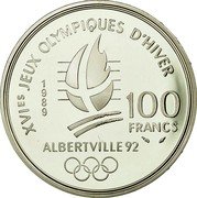 France 100 Francs Ice Skating 1989 Proof KM# 972 XVIES JEUX OLYMPIQUES D'HIVER 1 9 8 9 100 FRANCS ALBERTVILLE 92 coin reverse France 100 Francs Ice Skating 1989 Proof KM# 972 XVIES JEUX OLYMPIQUES D'HIVER 1 9 8 9 100 FRANCS ALBERTVILLE 92 coin reverse