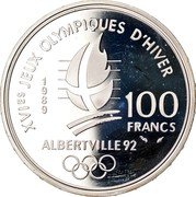 France 100 Francs Alpine Skiing 1989 Proof KM# 971 XVIES JEUX OLYMPIQUES D'HIVER 100 FRANCS 1989 ALBERTVILLE92 coin reverse France 100 Francs Alpine Skiing 1989 Proof KM# 971 XVIES JEUX OLYMPIQUES D'HIVER 100 FRANCS 1989 ALBERTVILLE92 coin reverse