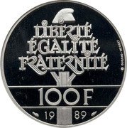 France 100 Francs Human Rights. Palladium 1989 Proof KM# 970d LIBERTÉ ÉGALITÉ FRATERNITÉ 100F 19 89 coin reverse France 100 Francs Human Rights. Palladium 1989 Proof KM# 970d LIBERTÉ ÉGALITÉ FRATERNITÉ 100F 19 89 coin reverse