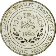 France 100 Francs Charlemagne 1990 KM# 982 LIBERTÉ ÉGALITÉ FRATERNITÉ 100 FRANCS 1990 RÉPUBLIQUE FRANÇAISE coin obverse