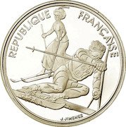 France 100 Francs Slalom Skiing 1990 Proof KM# 984 REPUBLIQUE FRANÇAISE J. JIMENEZ coin obverse