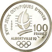 France 100 Francs Slalom Skiing 1990 Proof KM# 984 XVIES JEUX OLYMPIQUES D'HIVER 1990 100 FRANCS ALBERTVILLE 92 coin reverse