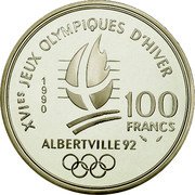France 100 Francs Free-style Skiing 1990 Proof KM# 983 XVIES JEUX OLYMPIQUES D'HIVER 1990 100 FRANCS ALBERTVILLE 92 coin reverse