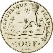 France 100 Francs Rene Descartes 1991 KM# 996 REPUBLIQUE FRANÇAISE 100 F A. GAL coin obverse France 100 Francs Rene Descartes 1991 KM# 996 REPUBLIQUE FRANÇAISE 100 F A. GAL coin obverse