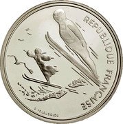 France 100 Francs Ski Jumping 1991 Proof KM# 995 REPUBLIQUE FRANÇAISE G. YOLDJOGLON coin obverse France 100 Francs Ski Jumping 1991 Proof KM# 995 REPUBLIQUE FRANÇAISE G. YOLDJOGLON coin obverse