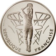 France 100 Francs 100th Anniversary of Basketball 1991 Proof KM# 992 REPUBLIQUE FRANÇAISE JP GENDIS coin obverse France 100 Francs 100th Anniversary of Basketball 1991 Proof KM# 992 REPUBLIQUE FRANÇAISE JP GENDIS coin obverse