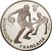 France 100 Francs Basketball 1991 Proof KM# 991 REPUBLIQUE FRANÇAISE JP GENDIS coin obverse France 100 Francs Basketball 1991 Proof KM# 991 REPUBLIQUE FRANÇAISE JP GENDIS coin obverse
