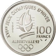 France 100 Francs Ski Jumping 1991 Proof KM# 995 XVIES JEUX OLYMPIQUES D'HIVER 1991 100 FRANCS ALBERTVILLE 92 coin reverse France 100 Francs Ski Jumping 1991 Proof KM# 995 XVIES JEUX OLYMPIQUES D'HIVER 1991 100 FRANCS ALBERTVILLE 92 coin reverse