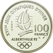 France 100 Francs Cross-country Skiing 1991 Proof KM# 994 XVIES JEUX OLYMPIQUES D'HIVER 1991 100 FRANCS ALBERTVILLE 92 coin reverse France 100 Francs Cross-country Skiing 1991 Proof KM# 994 XVIES JEUX OLYMPIQUES D'HIVER 1991 100 FRANCS ALBERTVILLE 92 coin reverse