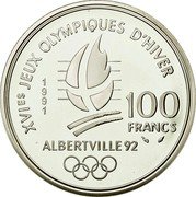 France 100 Francs Hockey 1991 Proof KM# 993 XVIES JEUX OLYMPIQUES D'HIVER 100 FRANCS 1991 ALBERTVILLE92 coin reverse France 100 Francs Hockey 1991 Proof KM# 993 XVIES JEUX OLYMPIQUES D'HIVER 100 FRANCS 1991 ALBERTVILLE92 coin reverse