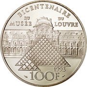 France 100 Francs Bicentennial of the Louvre - Venus de Milo 1993 Proof KM# 1020 100F BICENTENAIRE DU MUSEE DU LOUVRE 1993 coin reverse France 100 Francs Bicentennial of the Louvre - Venus de Milo 1993 Proof KM# 1020 100F BICENTENAIRE DU MUSEE DU LOUVRE 1993 coin reverse