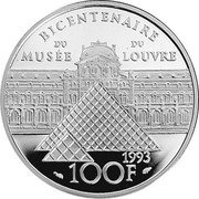 France 100 Francs Bicentennial of Louvre - Liberty by Delacroix 1993 Proof KM# 1018.2 LA LIBERTE GUIDANT LE PEUPLE R F coin reverse France 100 Francs Bicentennial of Louvre - Liberty by Delacroix 1993 Proof KM# 1018.2 LA LIBERTE GUIDANT LE PEUPLE R F coin reverse